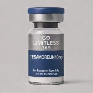 Tesamorelin 10mg research peptide vial from Limitless 369 Amino for laboratory and analytical research applications.